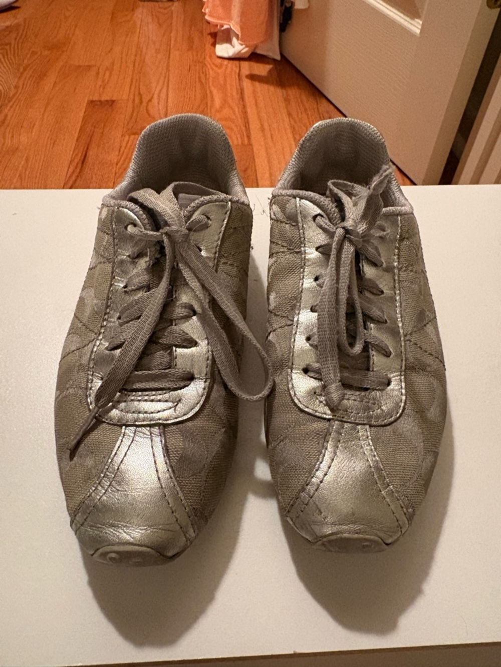 Coach Metallic Silver Lace-Up Sneakers